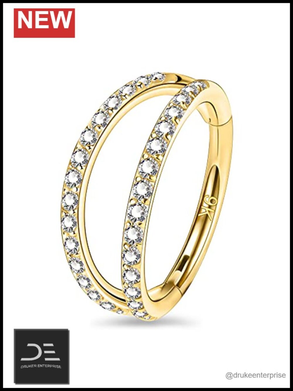 9K Solid Gold Helix Earrings Double Row CZ Septum Piercing Jewelry